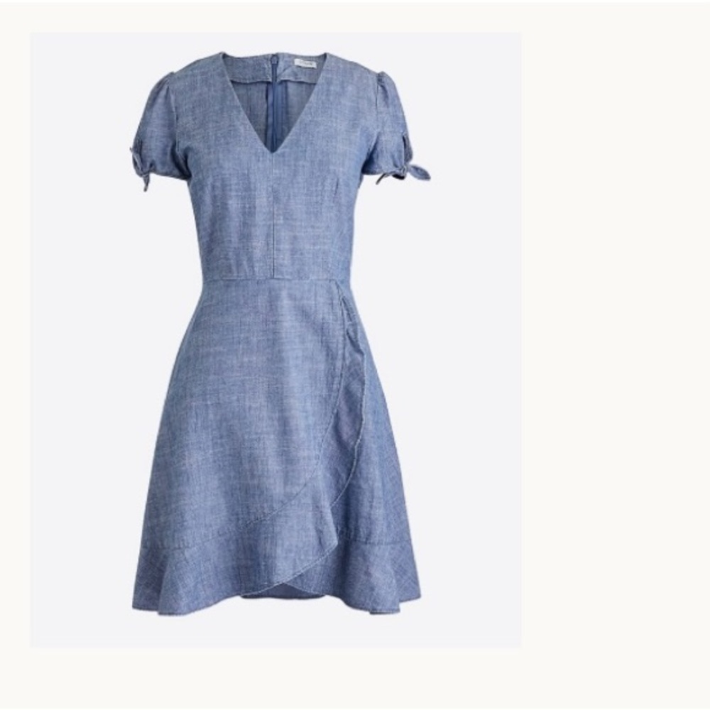 J. Crew Factory Light Blue Chambray Wrap-Style Mini Dress